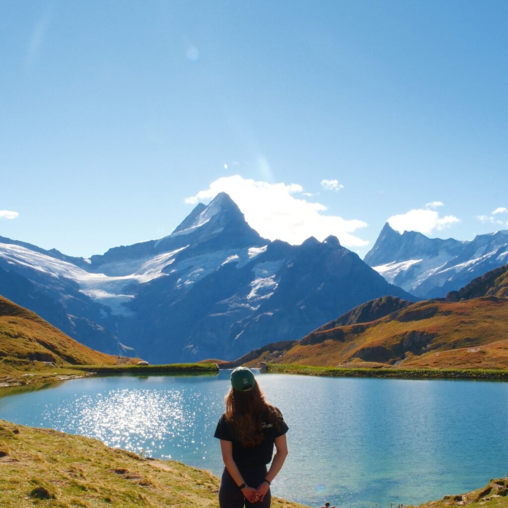 Looking at the Alps by a lake
