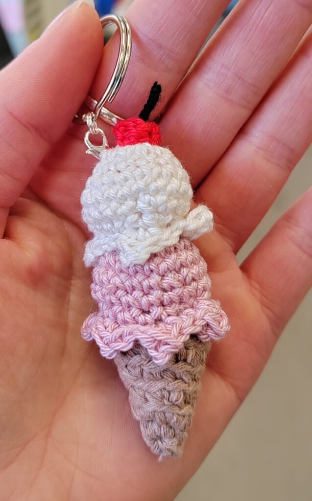 Crocheted ice cream keychain