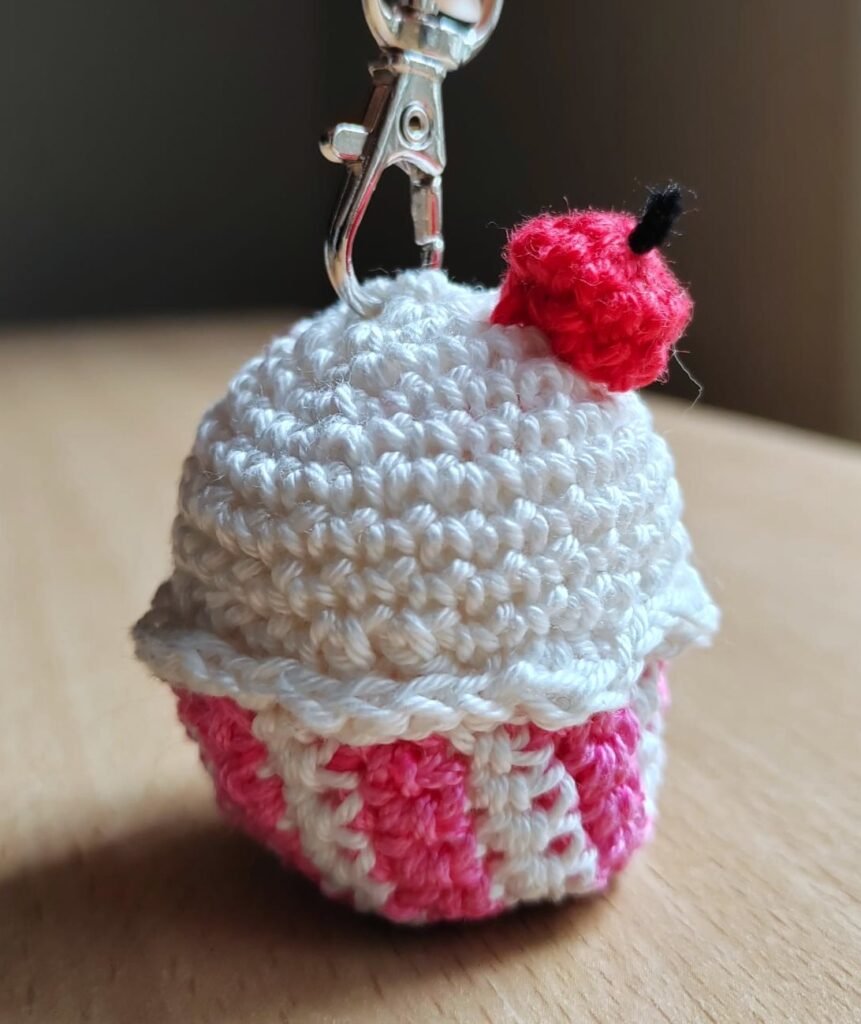 Crocheted muffin keychain