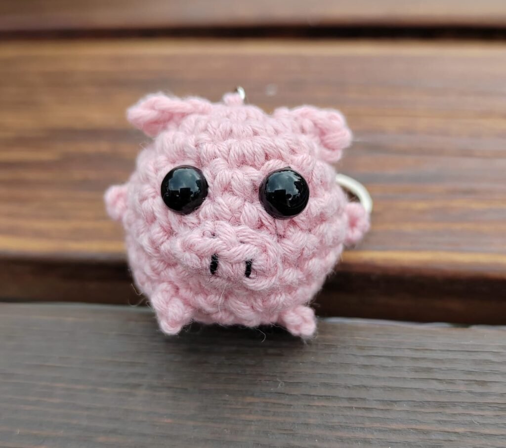 Crocheted pig keychain