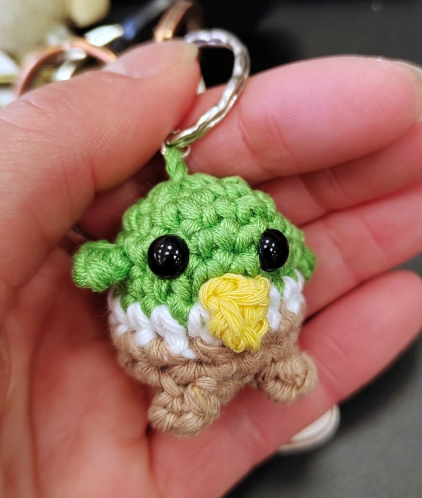 Crochet round duck keychain