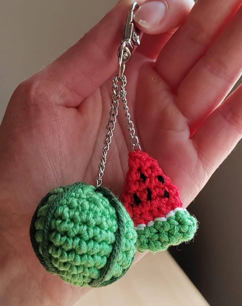 Crocheted watermelon keychain
